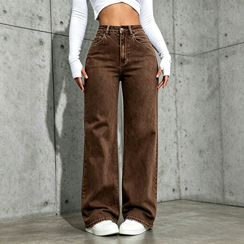 High-waisted plus-size straight-leg trousers