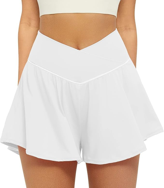 Crossover Athletic Shorts for Women 2 in 1 Flowy Running Shorts