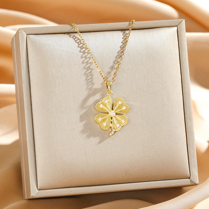 Four Leaf Clover CZ Necklace | Gold &amp;amp; Silver Lucky Pendant