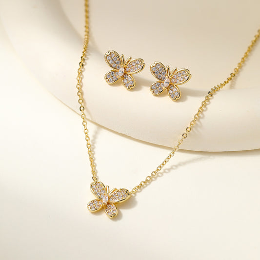 Exquisite Gold Necklace &amp; Earring Set Sparkle—Effortlessly Yours.