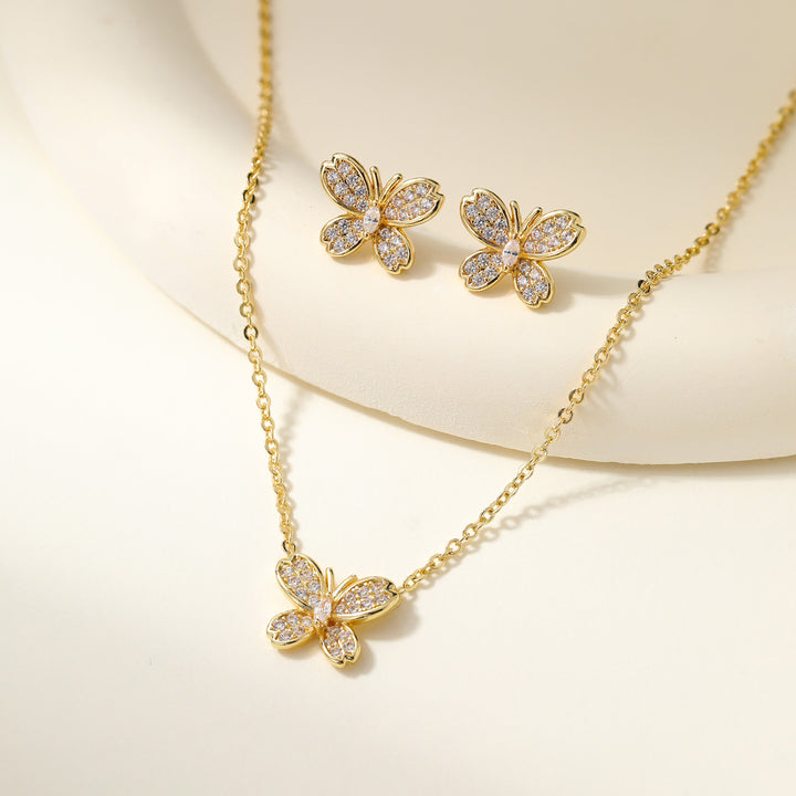 Exquisite Gold Necklace &amp;amp; Earring Set Sparkle—Effortlessly Yours.