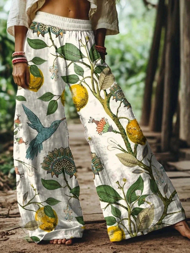 Watercolor Floral Elastic High Waist Wide Leg Palazzo Pants