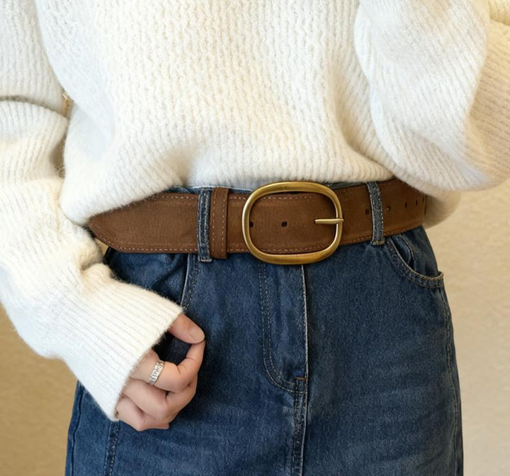 Vintage Suede Belt with Oval Buckle