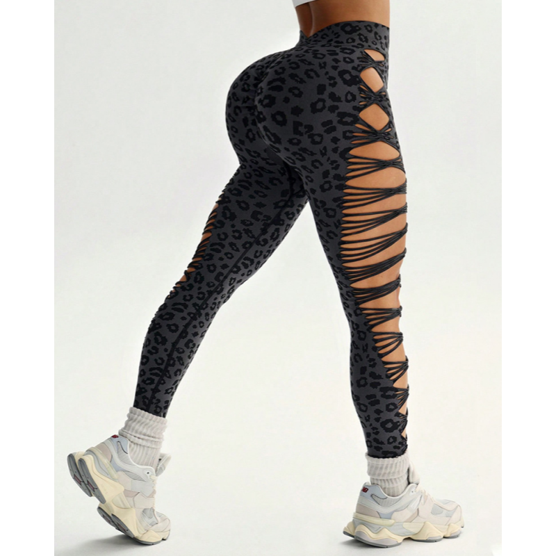 Leopard Print Crisscross Cutout Leggings