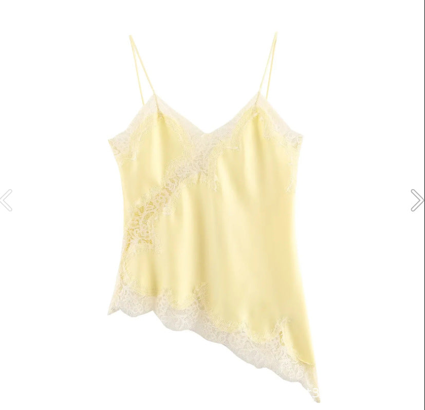 Lace Trim Satin Asymmetrical Slip Dress