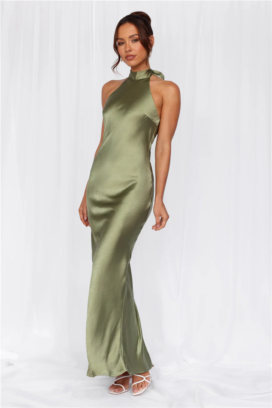 Halter Neck Satin Maxi Dress | Elegant Mermaid Evening Gown