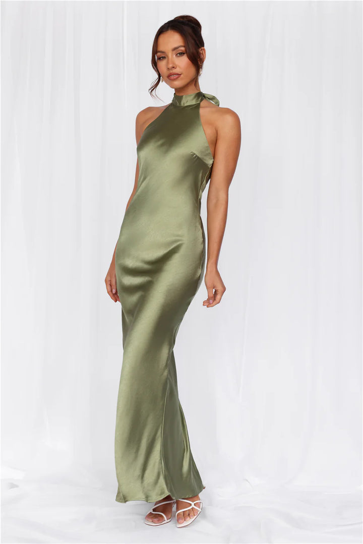 Halter Neck Satin Maxi Dress | Elegant Mermaid Evening Gown