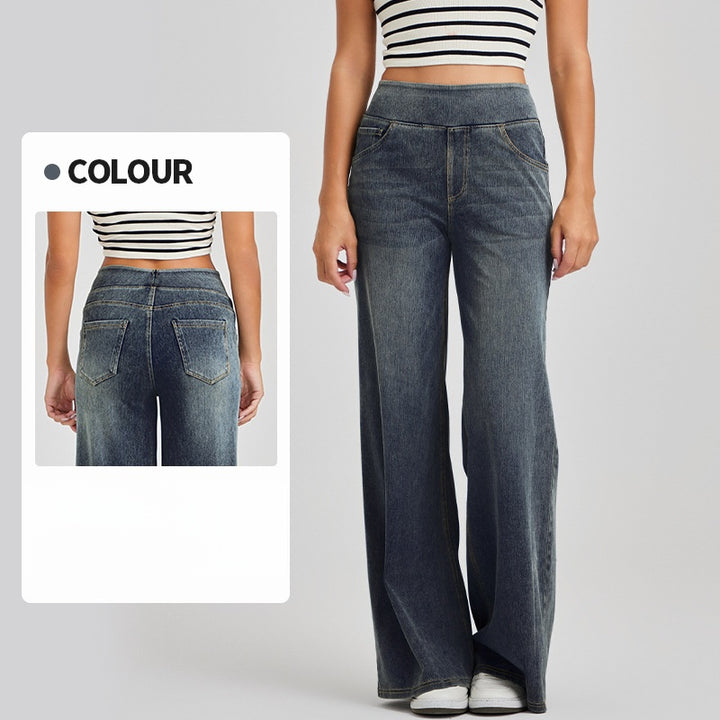 High-Waisted Stretch Pull-On Wide Leg Jeans | Ultra Comfort Soft Denim Pants