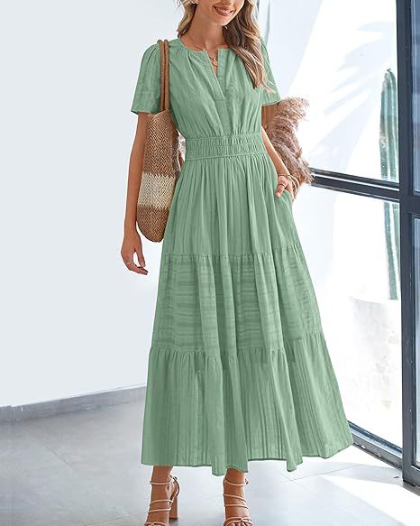 Navy Blue Tiered Smocked Waist Midi Dress