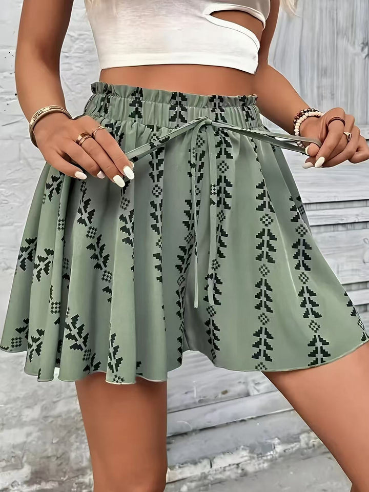 Abstract Brushstroke Print High-Waisted Flowy Mini Skirt