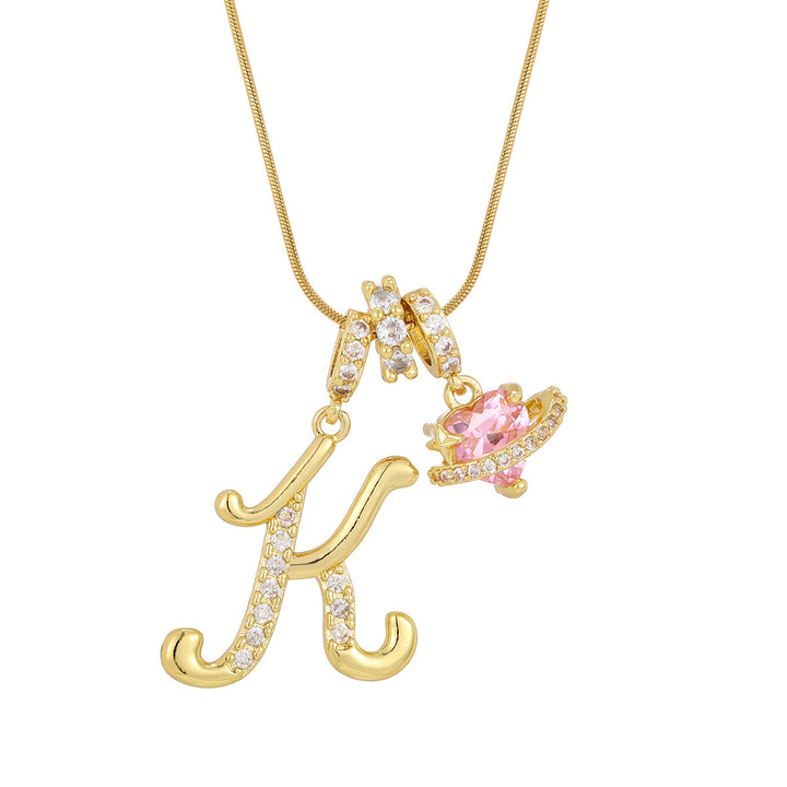 Personalized Pink Heart Saturn Initial Necklace – Dainty Gold &amp; Silver Letter Jewelry