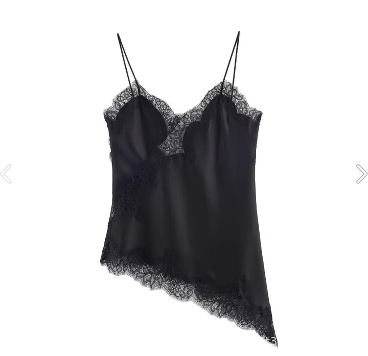 Lace Trim Satin Asymmetrical Slip Dress