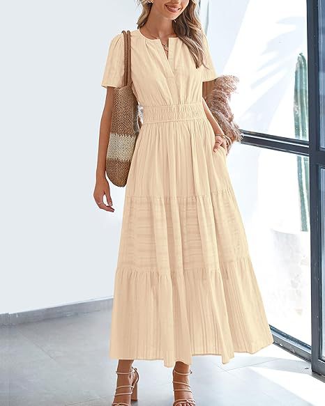 Navy Blue Tiered Smocked Waist Midi Dress