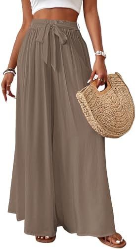 Floral Print Wide Leg Pants, High Waist Drawstring Palazzo Trousers