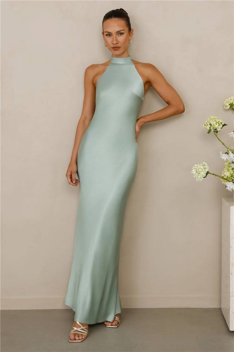 Halter Neck Satin Maxi Dress | Elegant Mermaid Evening Gown