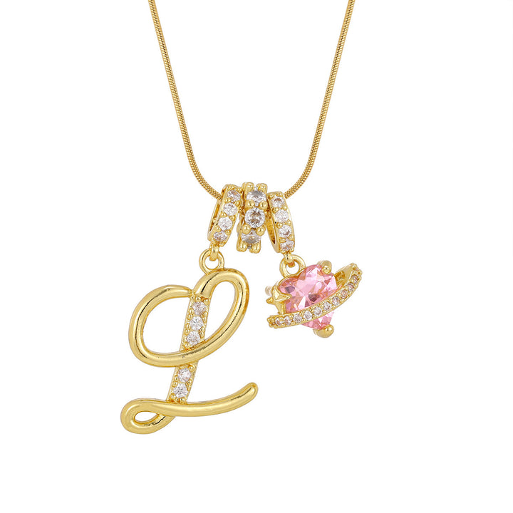 Personalized Pink Heart Saturn Initial Necklace – Dainty Gold &amp; Silver Letter Jewelry