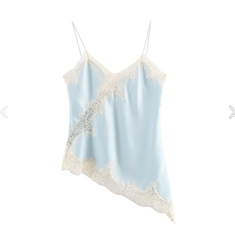 Lace Trim Satin Asymmetrical Slip Dress