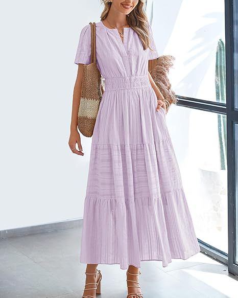 Navy Blue Tiered Smocked Waist Midi Dress