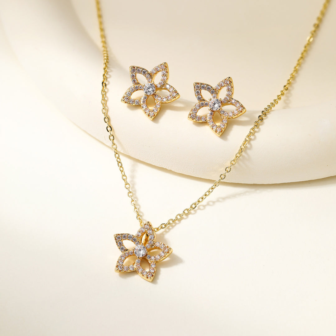 Exquisite Gold Necklace &amp;amp; Earring Set Sparkle—Effortlessly Yours.