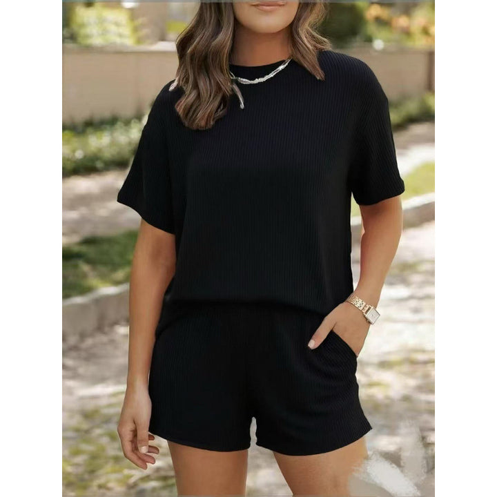 Ribbed Loungewear Set, Oversized Tee &amp;amp; Drawstring Shorts Co-Ord