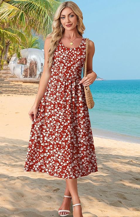 Women Summer Dress 2026 Floral Print A-Line Sleeveless Casual Sundress