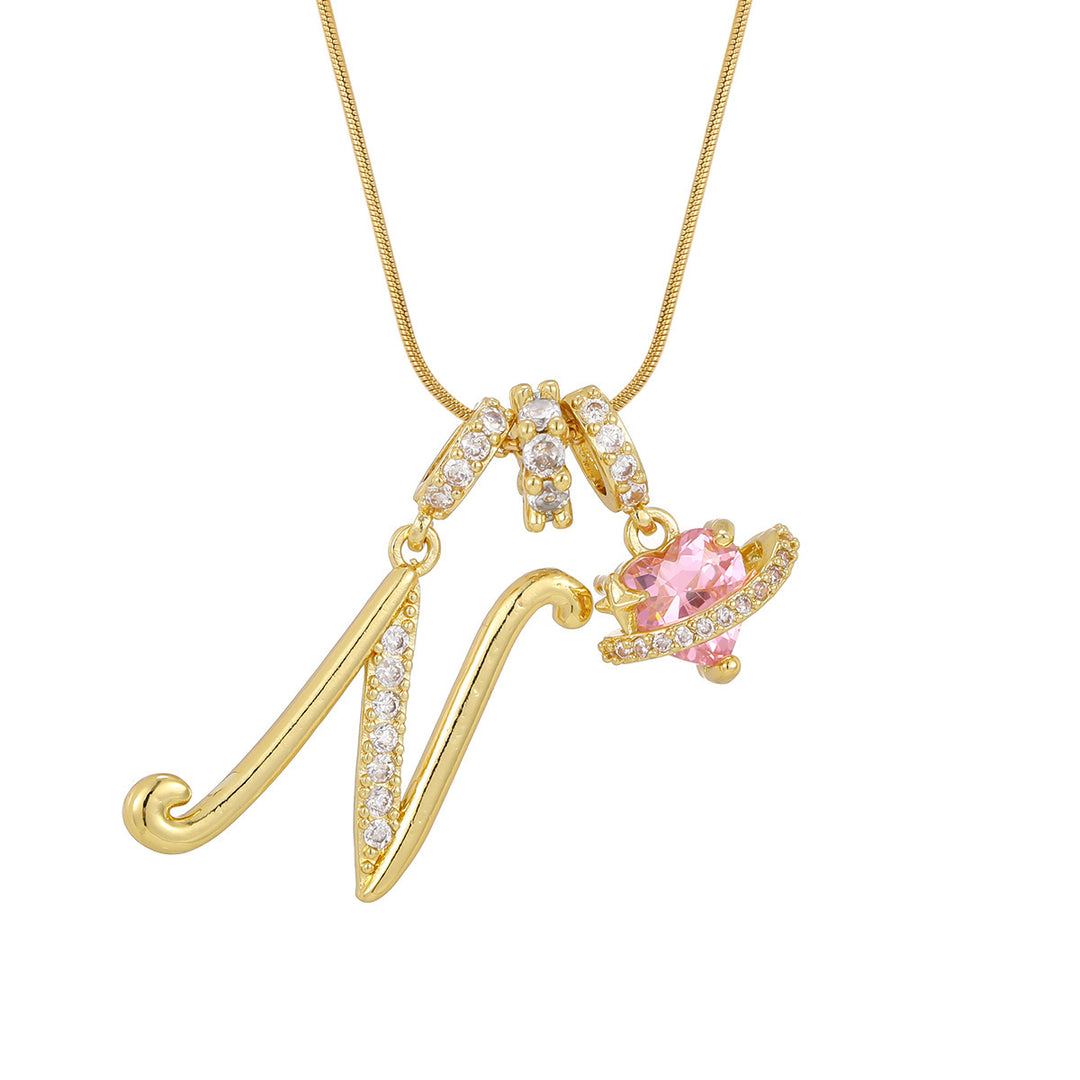 Personalized Pink Heart Saturn Initial Necklace – Dainty Gold &amp; Silver Letter Jewelry
