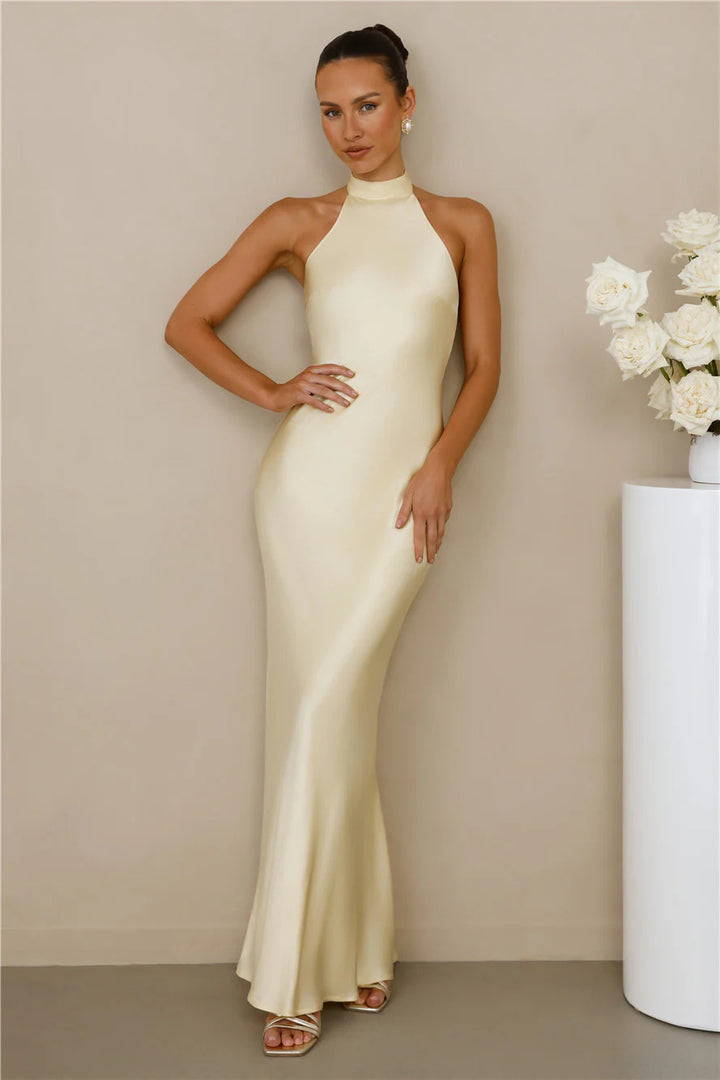 Halter Neck Satin Maxi Dress | Elegant Mermaid Evening Gown