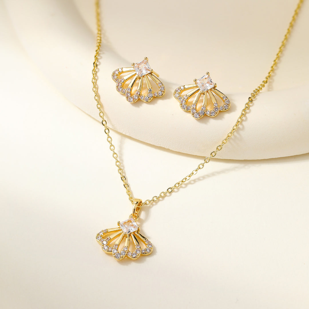 Exquisite Gold Necklace &amp;amp; Earring Set Sparkle—Effortlessly Yours.