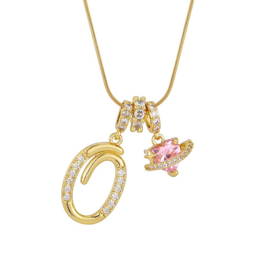 Personalized Pink Heart Saturn Initial Necklace – Dainty Gold &amp; Silver Letter Jewelry