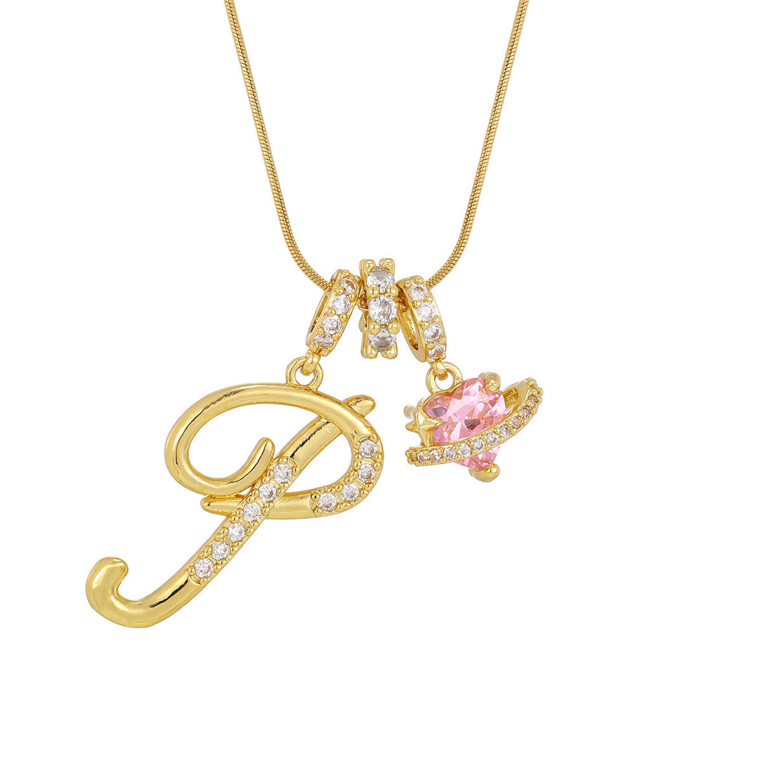 Personalized Pink Heart Saturn Initial Necklace – Dainty Gold &amp; Silver Letter Jewelry