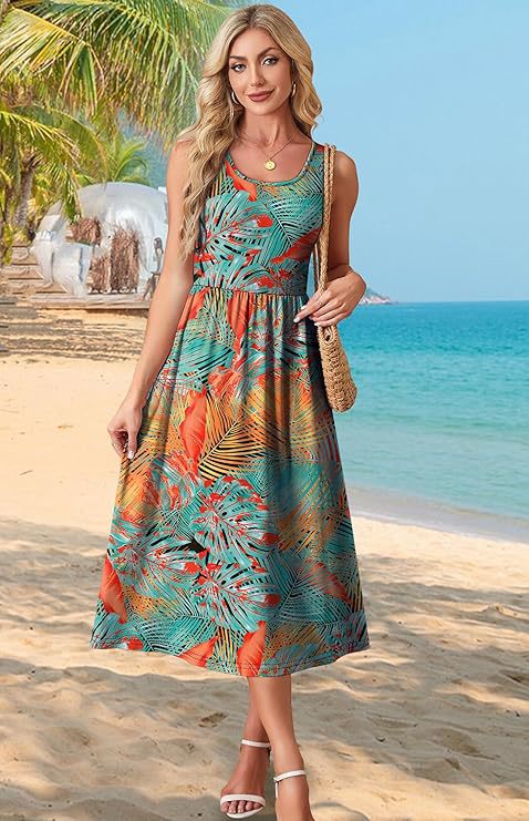 Women Summer Dress 2026 Floral Print A-Line Sleeveless Casual Sundress
