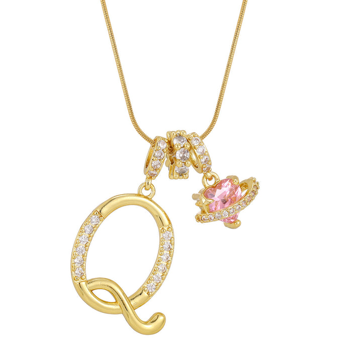 Personalized Pink Heart Saturn Initial Necklace – Dainty Gold &amp; Silver Letter Jewelry