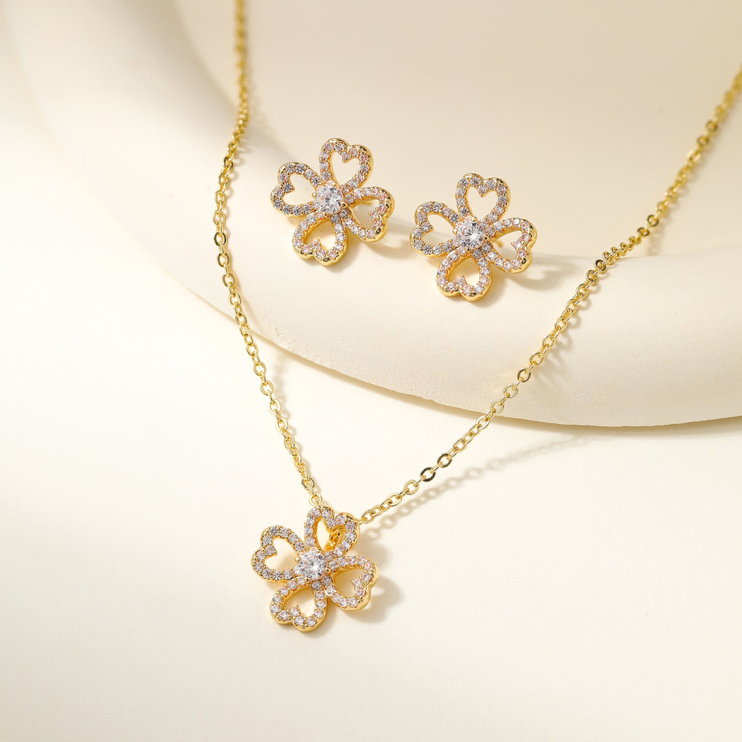 Exquisite Gold Necklace &amp;amp; Earring Set Sparkle—Effortlessly Yours.