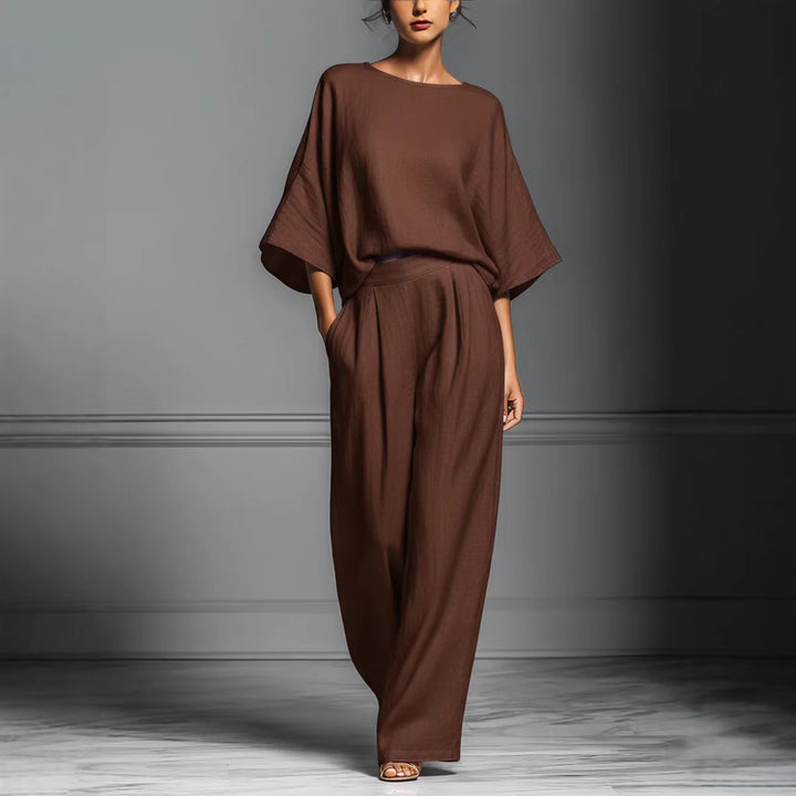 Linen Blend Oversized Top and Wide Leg Pants Two-Piece Set