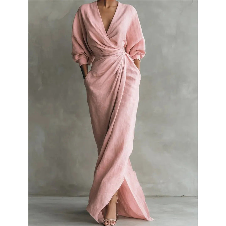 Pink Linen Wrap Maxi Dress