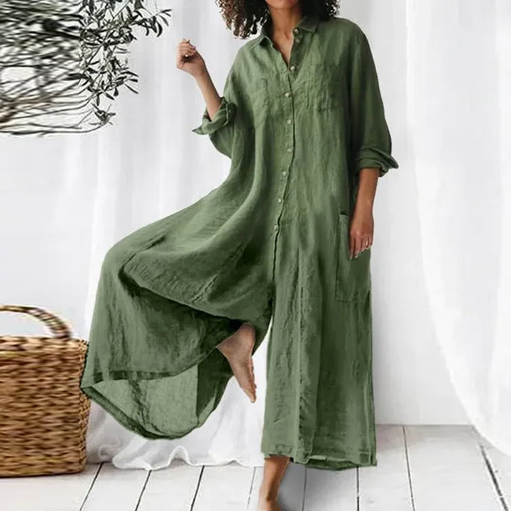 Oversized Black Linen Blend Button Down Maxi Shirt Dress With Side Pockets