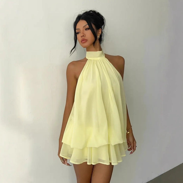 Halter Neck Chiffon Mini Dress