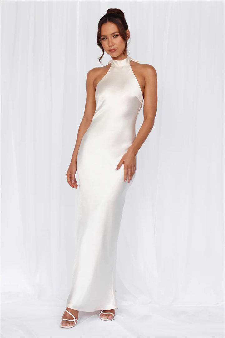 Halter Neck Satin Maxi Dress | Elegant Mermaid Evening Gown