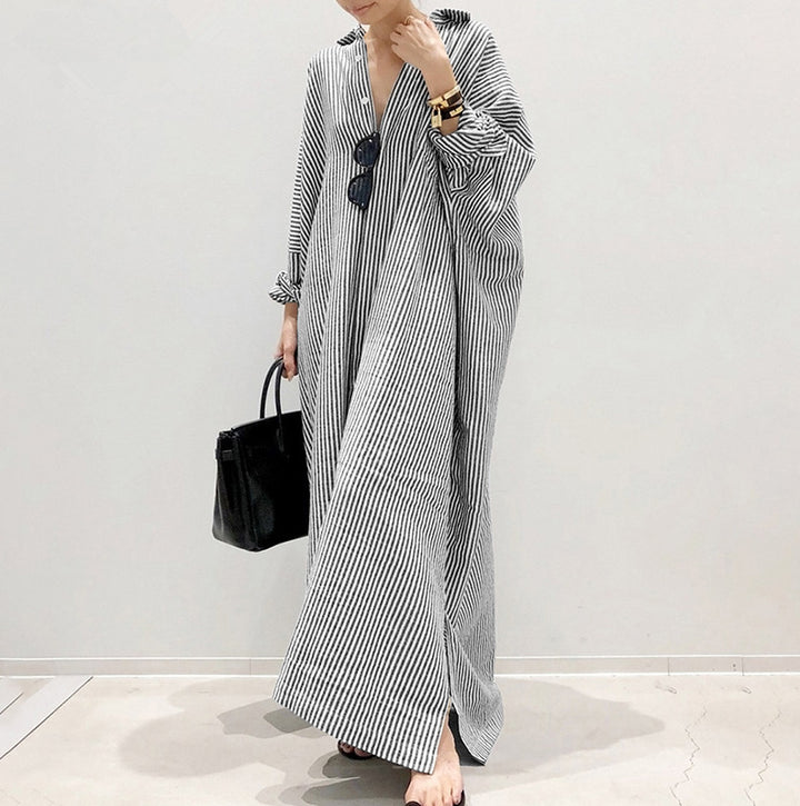 Striped Cotton Maxi Shirt Dress