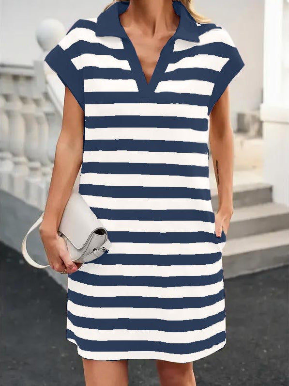 Stripe Polo Neck Mini Dress
