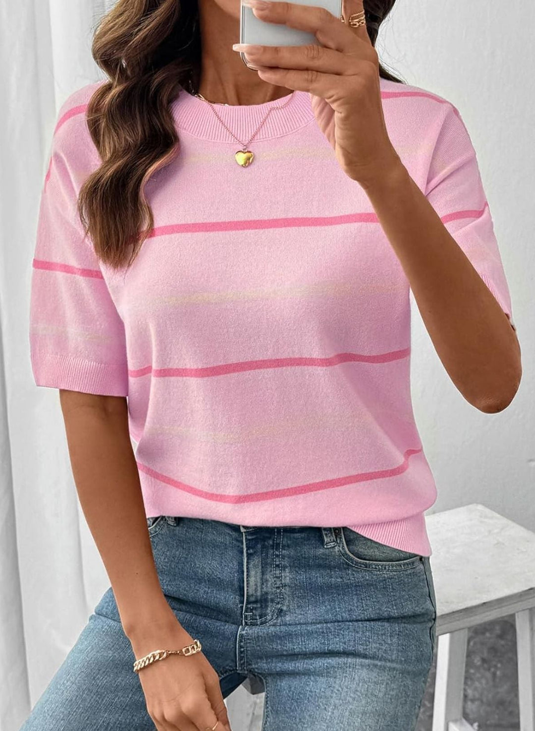 Multicolor Stripe Short Sleeve Knit Top