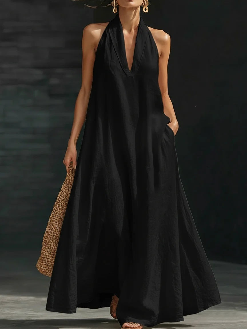 Halter Neck Linen-Blend Maxi Dress