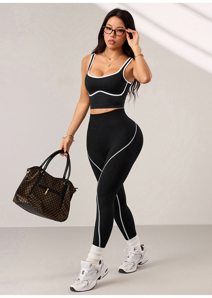 Black White Trim Seamless Workout Set