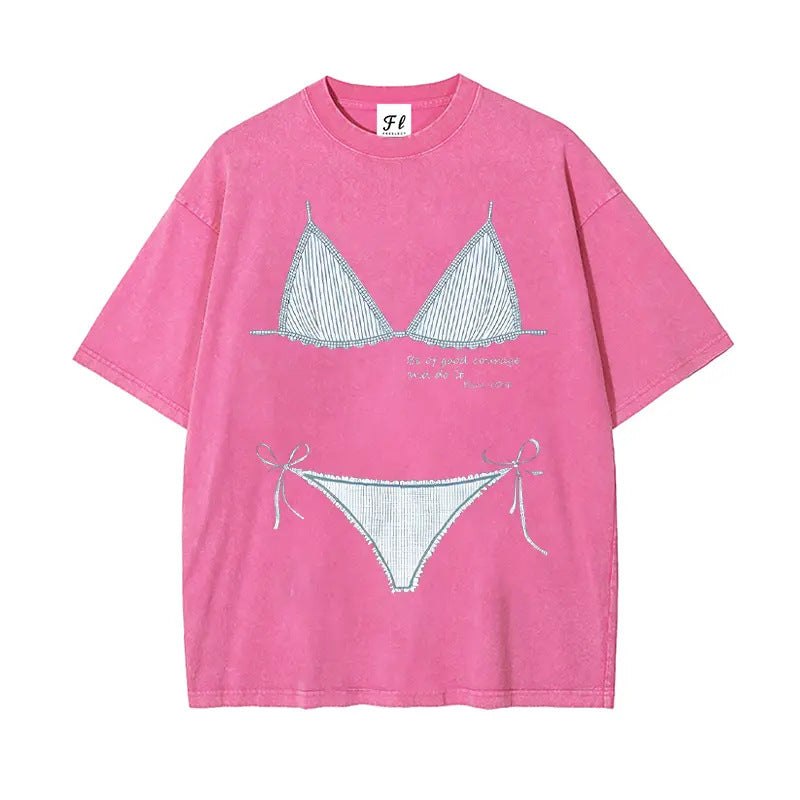 Oversized Bikini Print Beach Cover-Up T-Shirt
