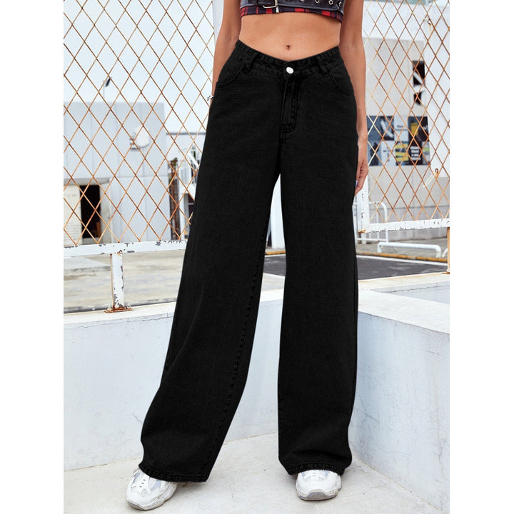 High-Waisted Wide Leg Blue Jeans, Casual Full-Length Denim Pants