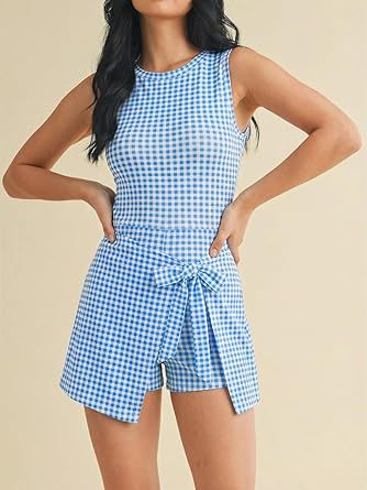 Blue &amp;amp; White Gingham Sleeveless Skort Dress