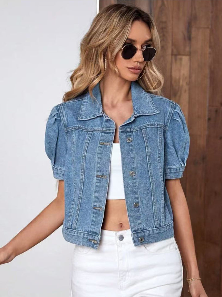 Puff Sleeve Cropped Denim Jacket