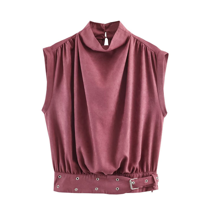 Faux Suede Buckle Top