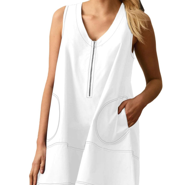 Sleeveless Shift Dress with Half-Zip Front &amp; Contrast Stitching