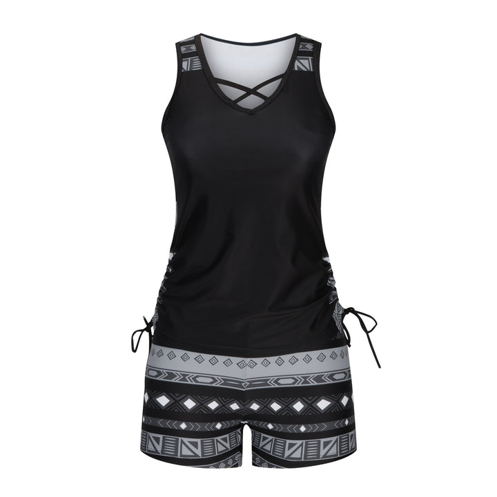 Women Fashion Two-Piece Tankini Set, Criss Cross &amp; Drawstring Design